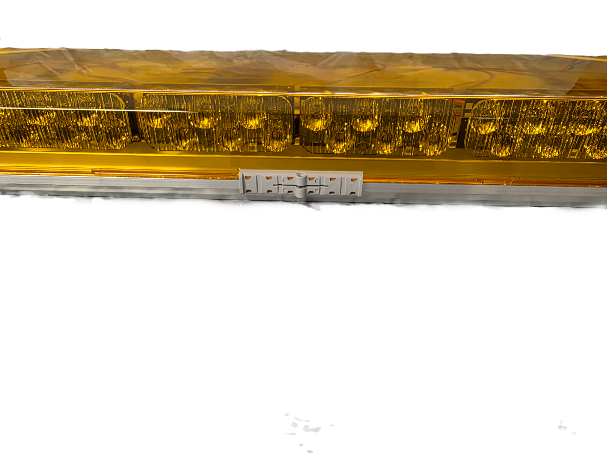 Yellow warning light bar on a white background
