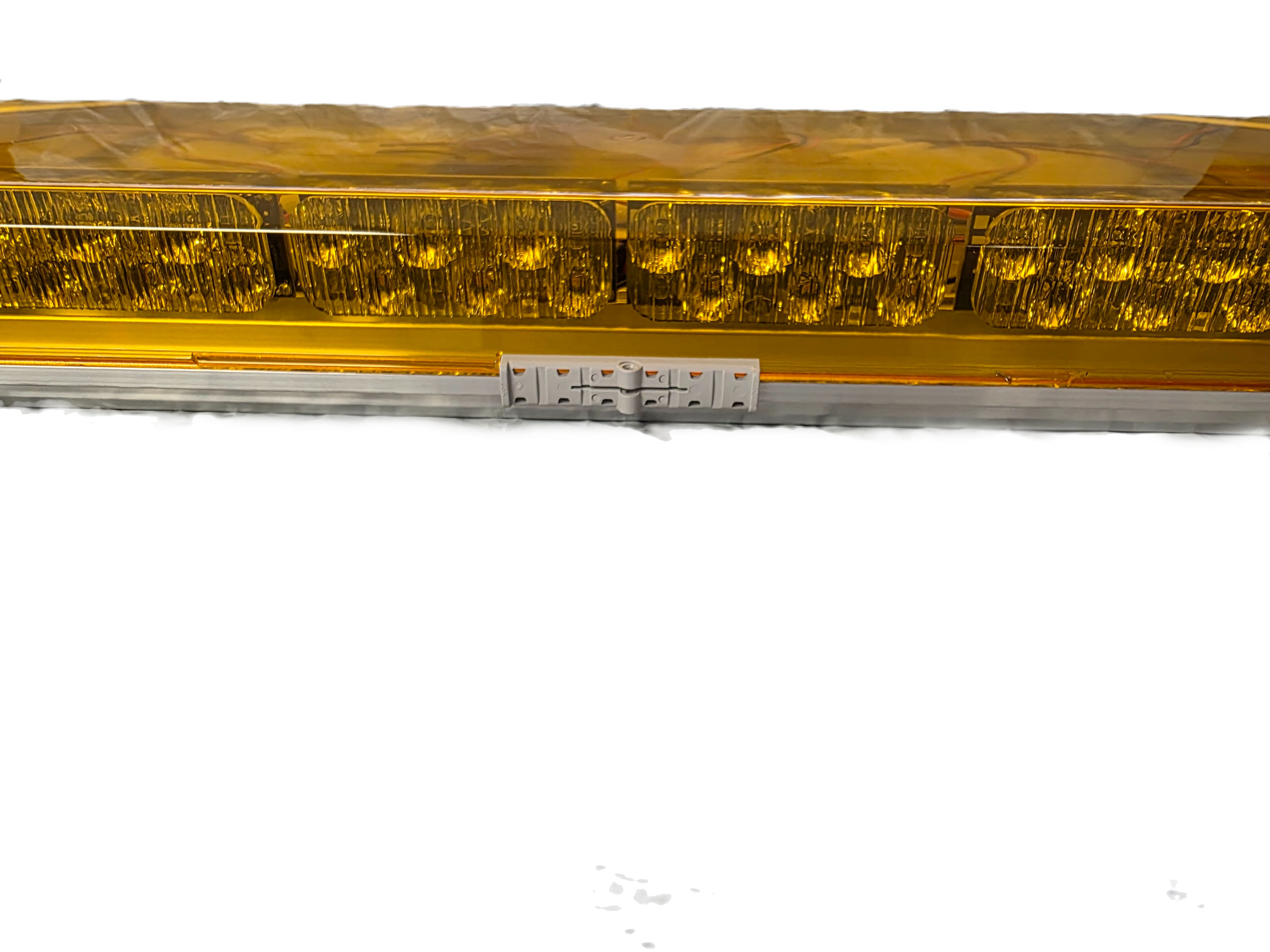 Yellow warning light bar on a white background