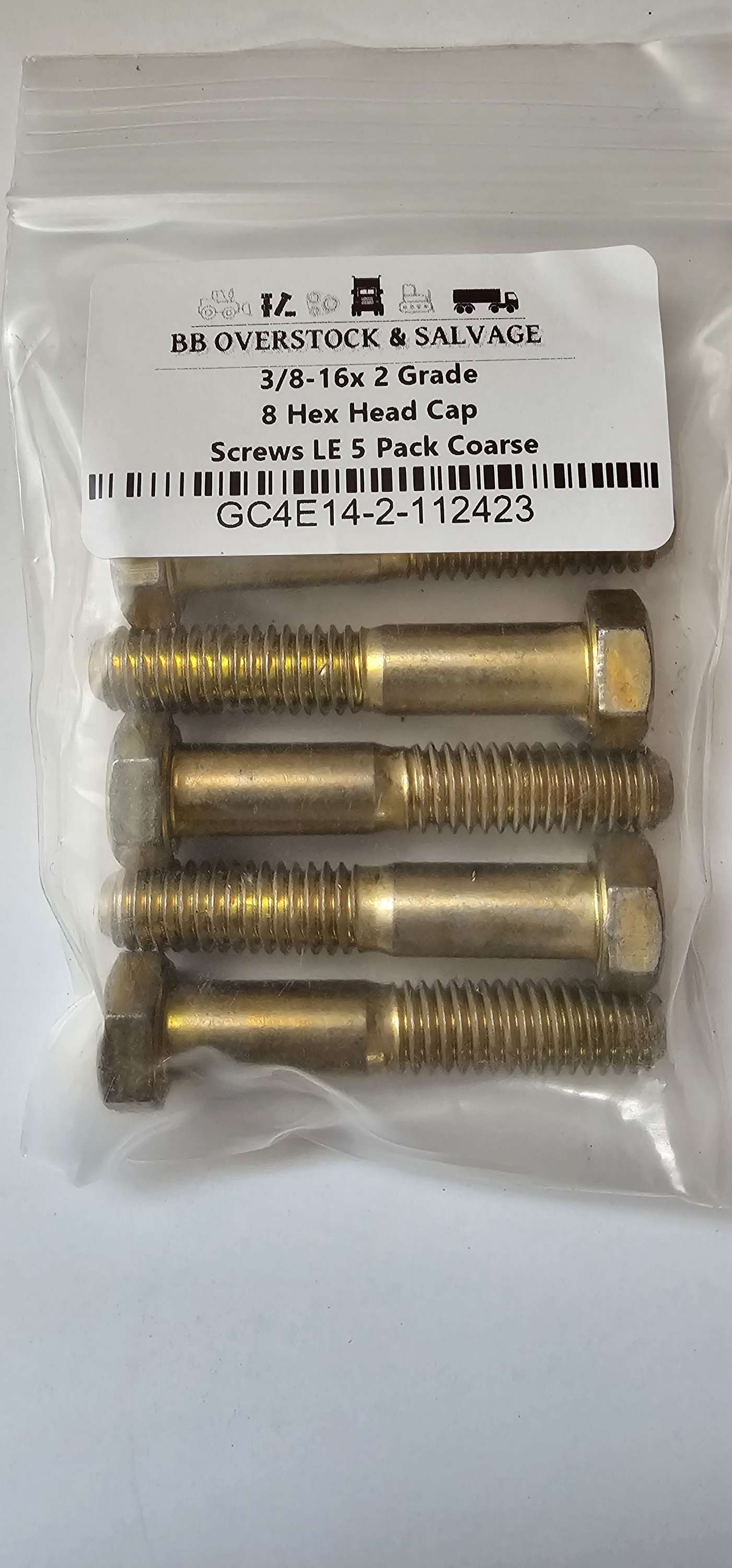 3/8-16x 2 Grade 8 Hex Head Cap Screws LE 5 Pack Coarse