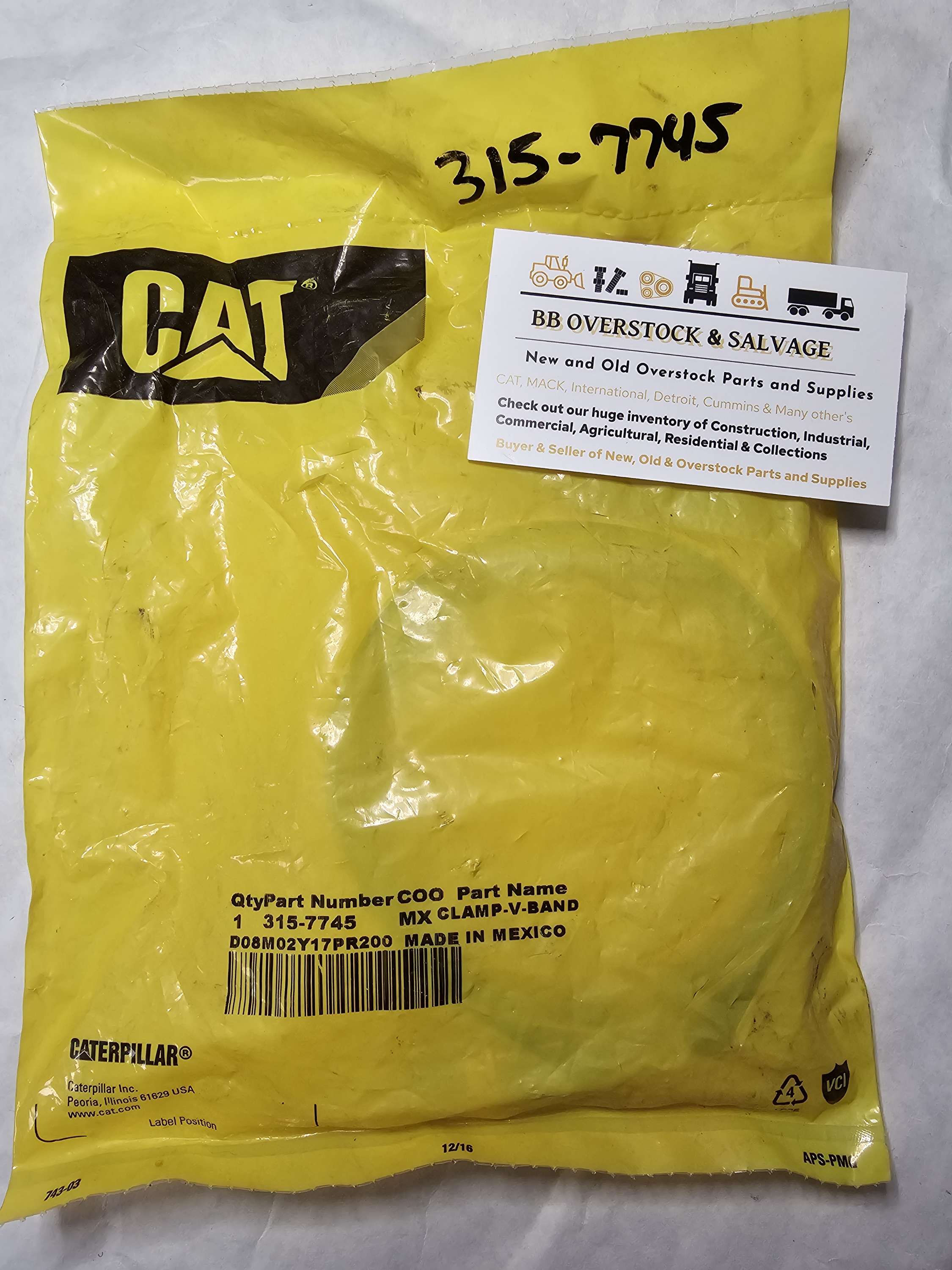 CAT 315-7745 Clamp-V-Band 99.8 mm Inner Dia. Turbo