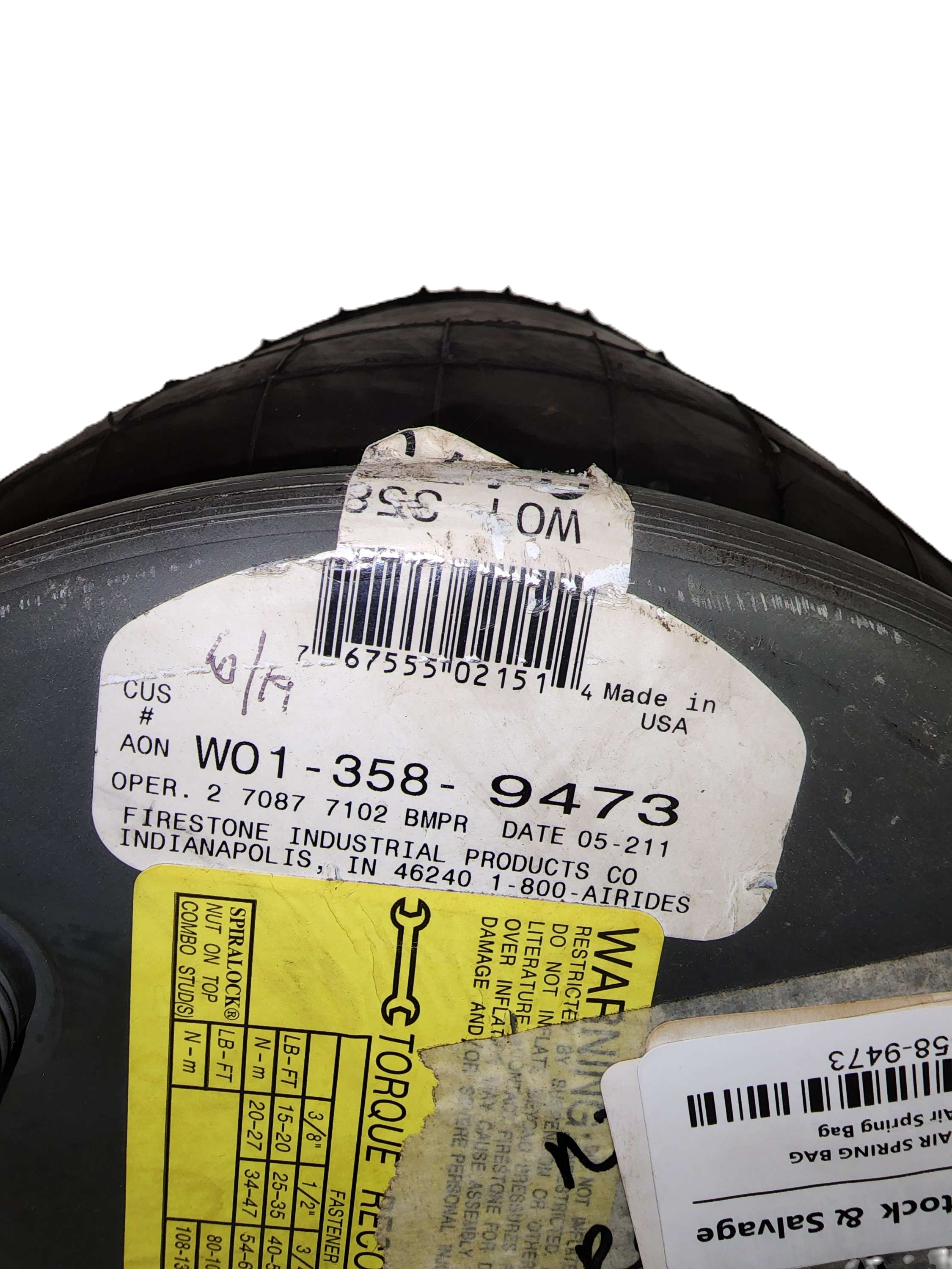 WO1-358-9473 Air Spring Bag Firestone