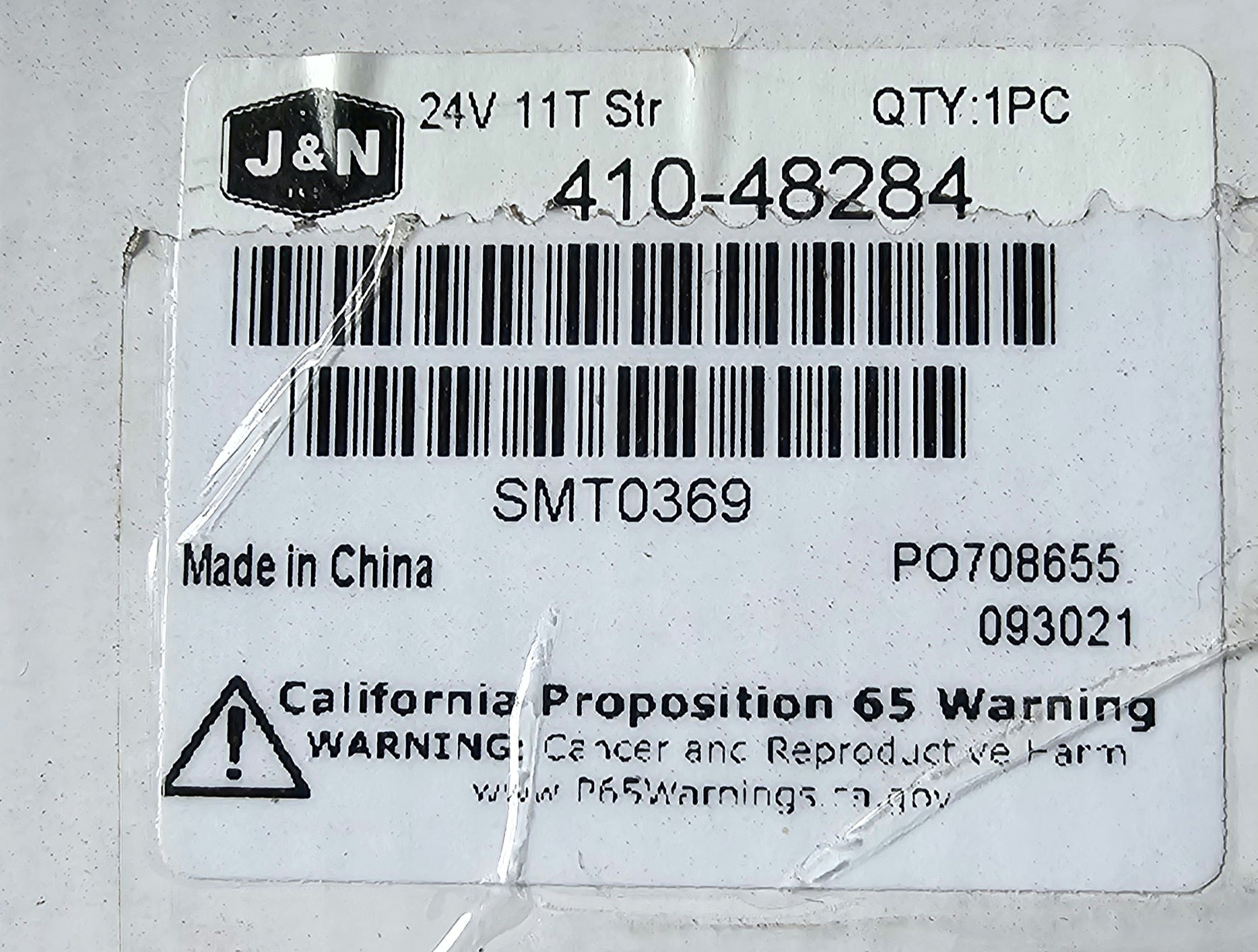 J&N 410-48284 Starter SMT0369 John Deere 24V New