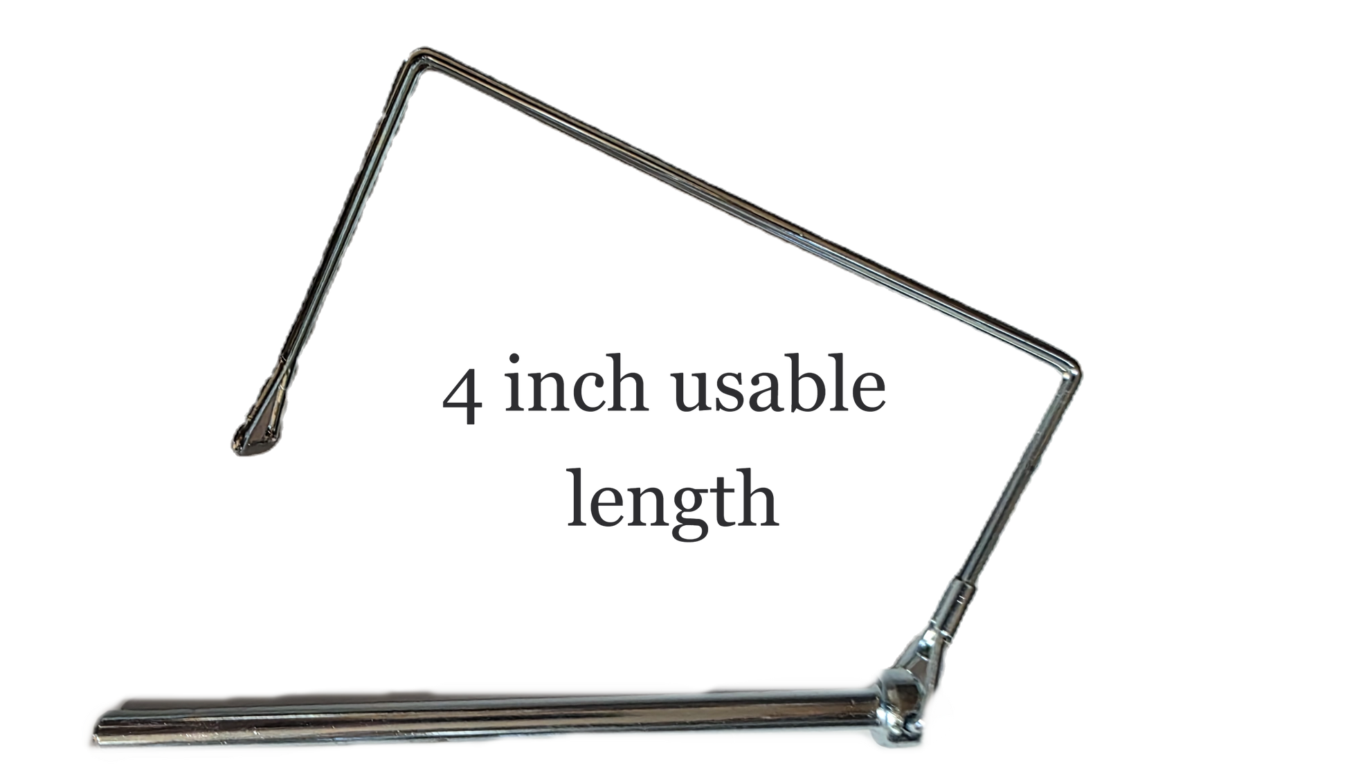 Metallic object with '4 inch usable length' text on a white background