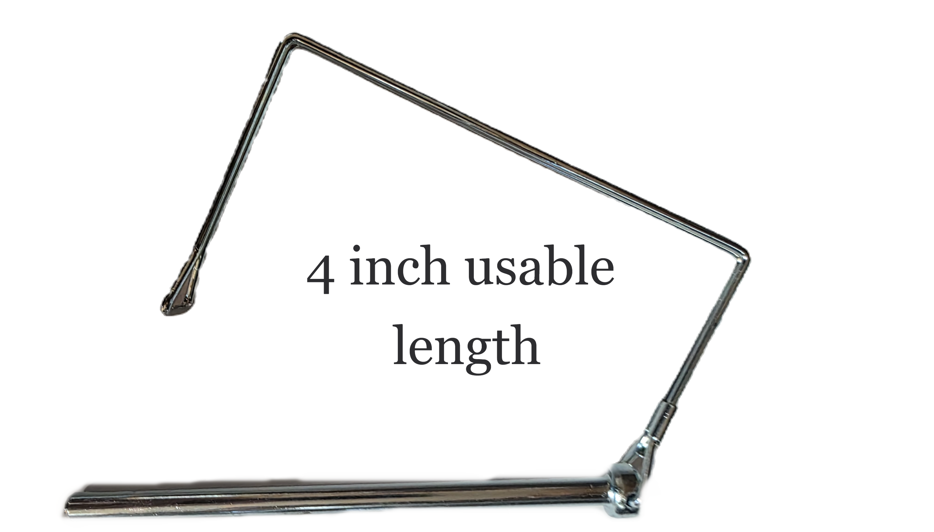 Metallic object with '4 inch usable length' text on a white background
