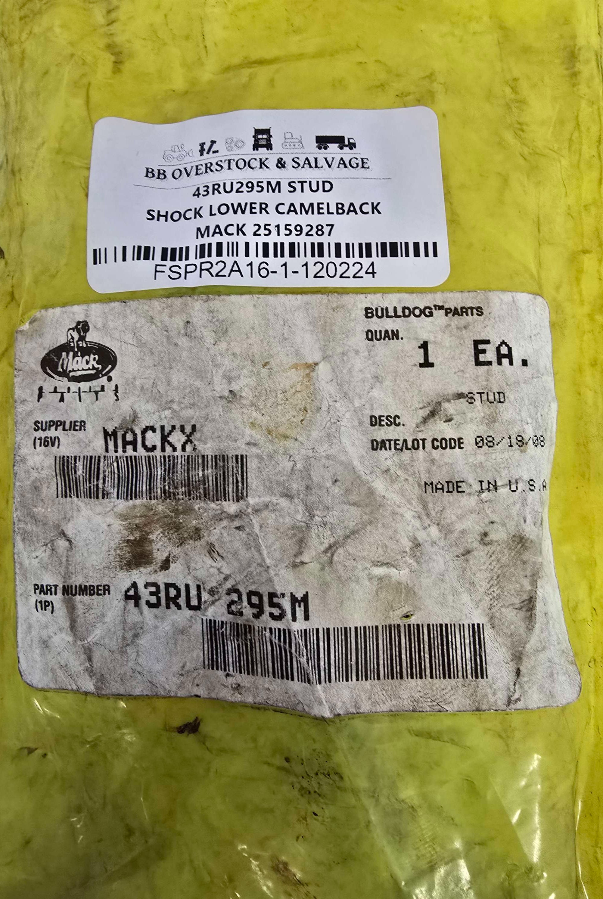 43RU295M STUD SHOCK LOWER CAMELBACK MACK 25159287