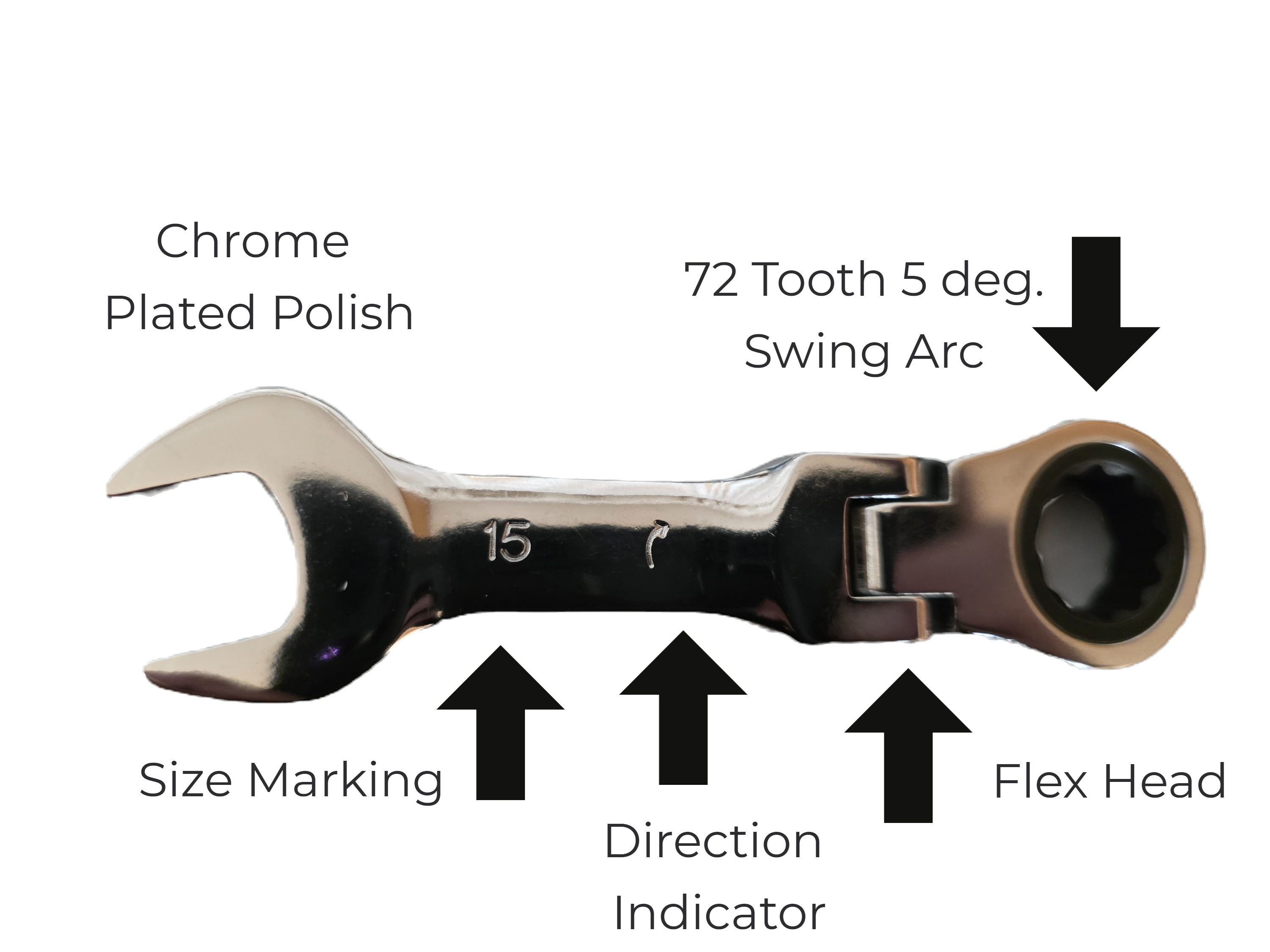 Wakuka 12 pc Stubby Flex Head Ratchet Wrench Set 8-19 w/Rolling Pouch