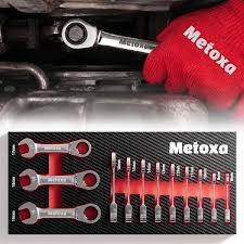Metoxa 12-Piece Short Handle Metric Combination Ratcheting Wrench Set (8-19mm, 90-Teeth)