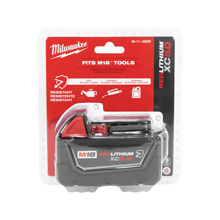 Milwaukee M18 Lithium XC-20 cordless tool battery in its original retail blister packaging, featuring a red and black Milwaukee design.