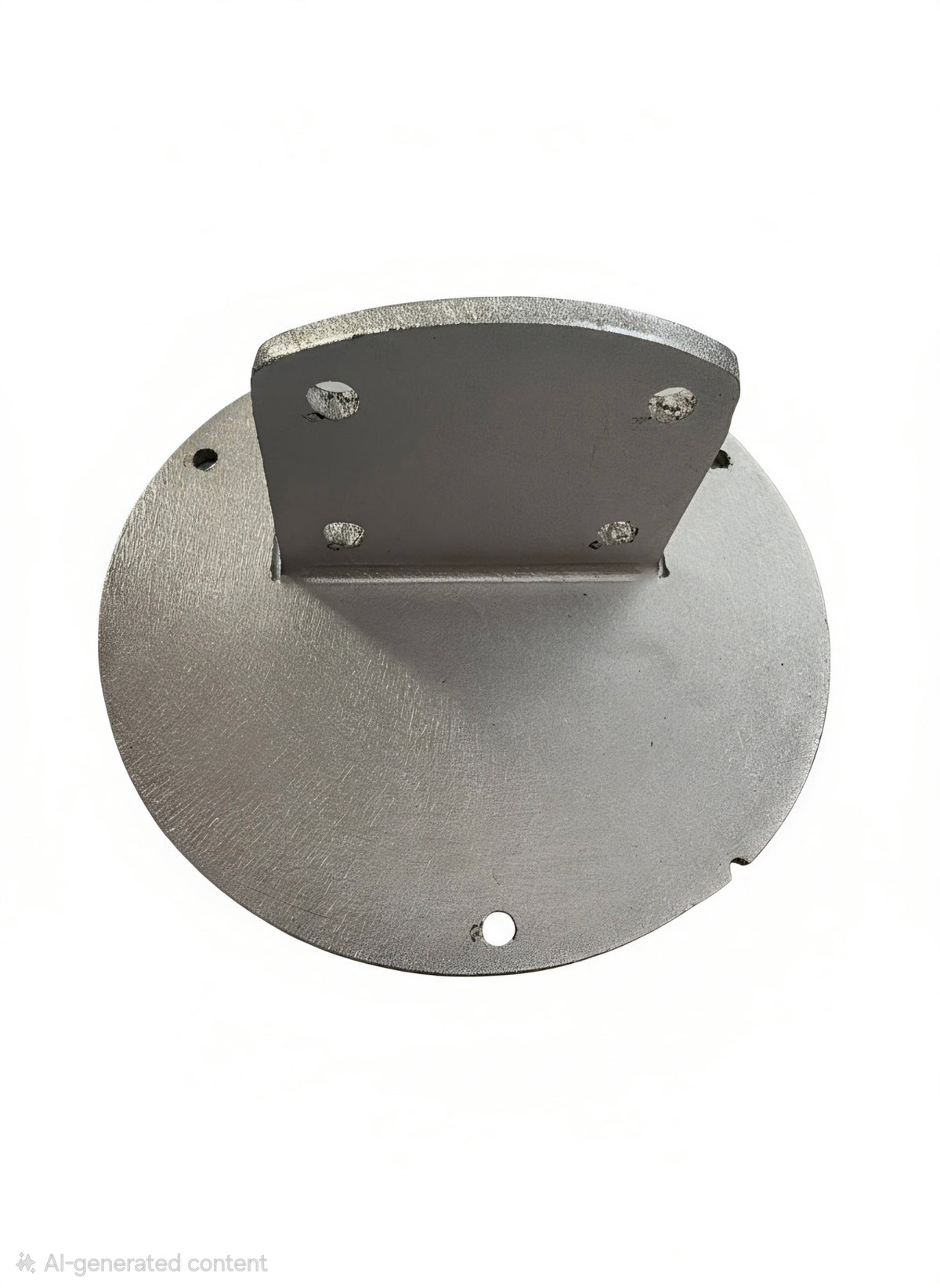 A circular brushed metal mounting plate with a raised bracket secured by four screws, shown on a plain white background.