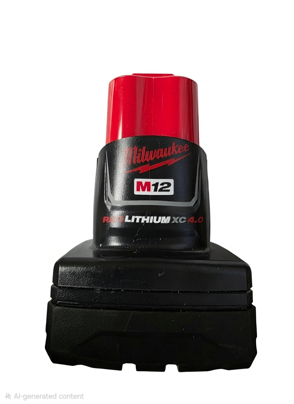 Milwaukee M12 Lithium XC 4.0 cordless battery pack with a red top and black body, shown on a white background.